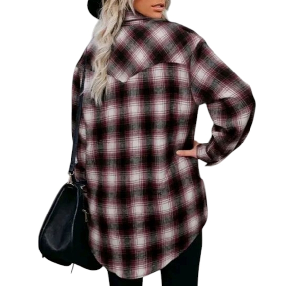 Women Long Sleeve Shirt Button Down Plaid Loose Casual Flannel - Picture 3 of 14